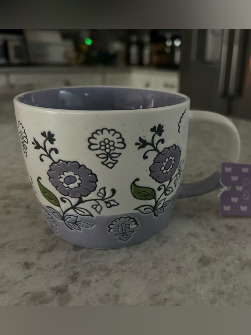 “New” Petal & Pearl Purple Floral Ceramic Mug